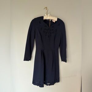 Ted Baker Navy Laser-Cut Fit & Flare Dress